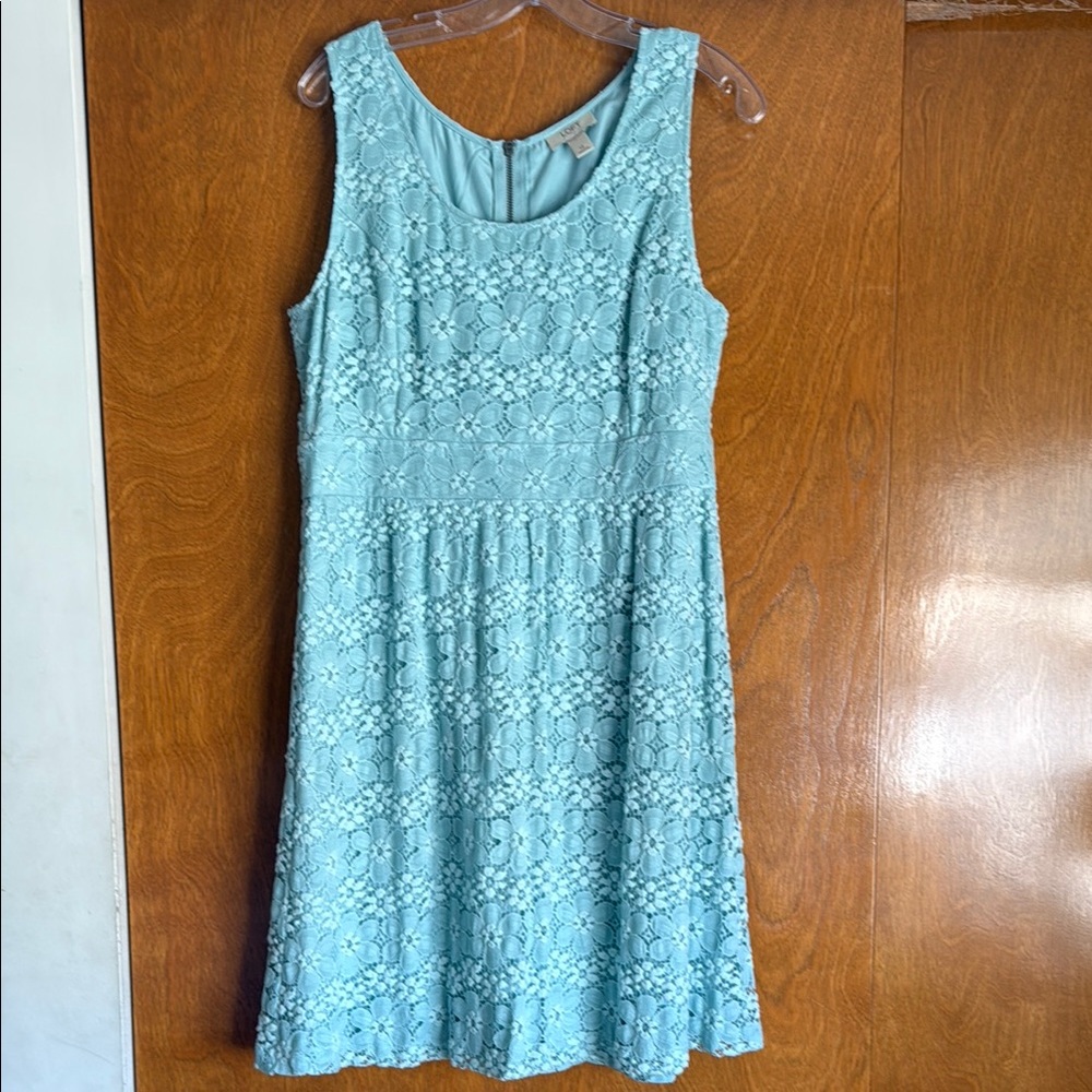 LOFT Green A-Line Midi Dress Scoop Neck Sleeveless